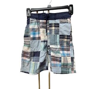 Boys GapKids Gap Patchwork Plaid Swim Surf Board Shorts Size 6/7 Navy Madras